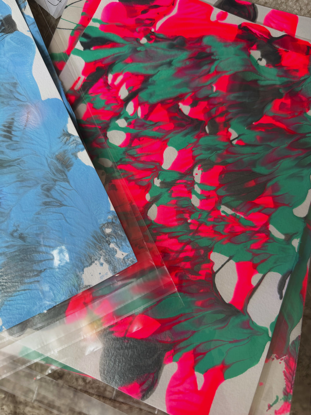 Paint Pour Prints on Mixed Media Rough